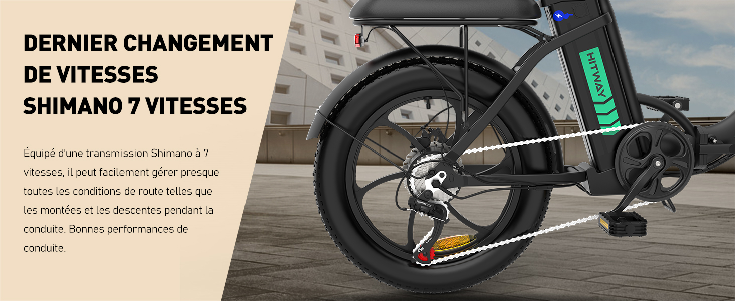Vélo électrique Pliable HITWAY - VTT Tout-terrain 20 Pouces, Autonomie Jusqu'à 120 Km, Batterie 48V 13Ah, Moteur 250W, Parfait Pour La Ville Et Les Chemins