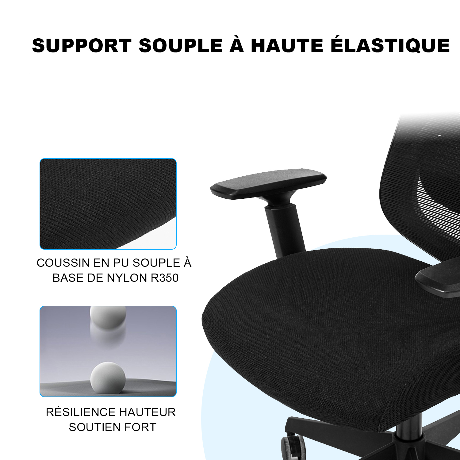 Chaise de bureau, fauteuil de bureau ergonomique, chaise de travail  ergonomique pivotante avec accoudoir rabattable, hauteur réglable,pivotant,  dossier respirant en toile, noir IKI-Officechair-8-black-1 - Conforama