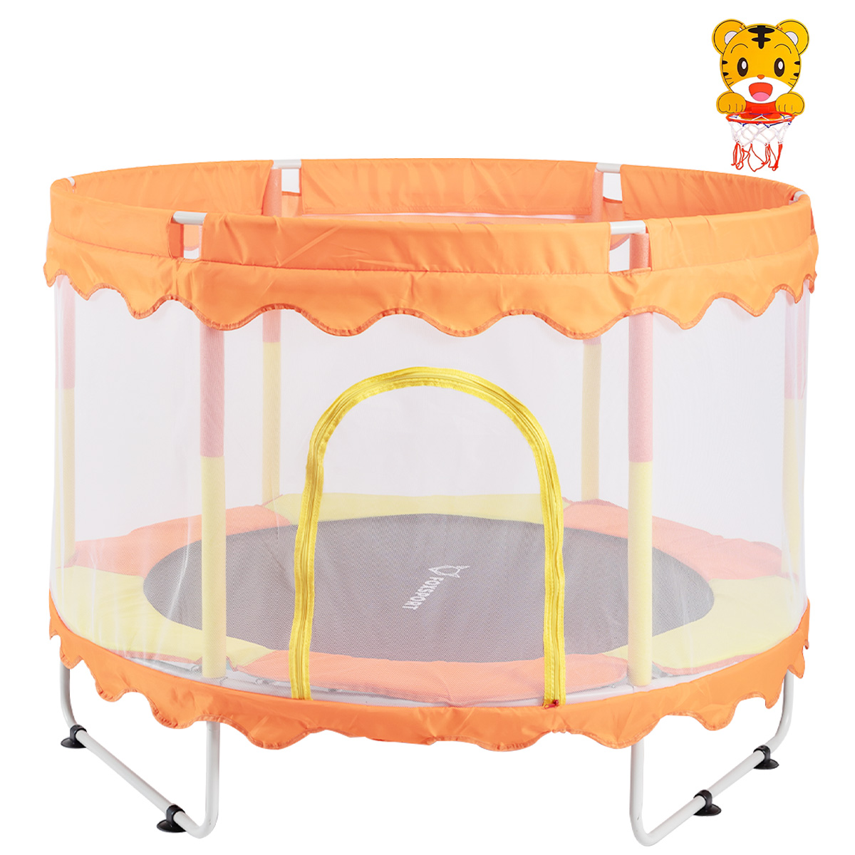 Trampoline avec filet de protection ikido, trampoline exterieur enfant, trampoline rond pour enfants avec clôture de sécurité,filet de sécurité  respirant,orange IKI-trampoline-120-3 - Conforama