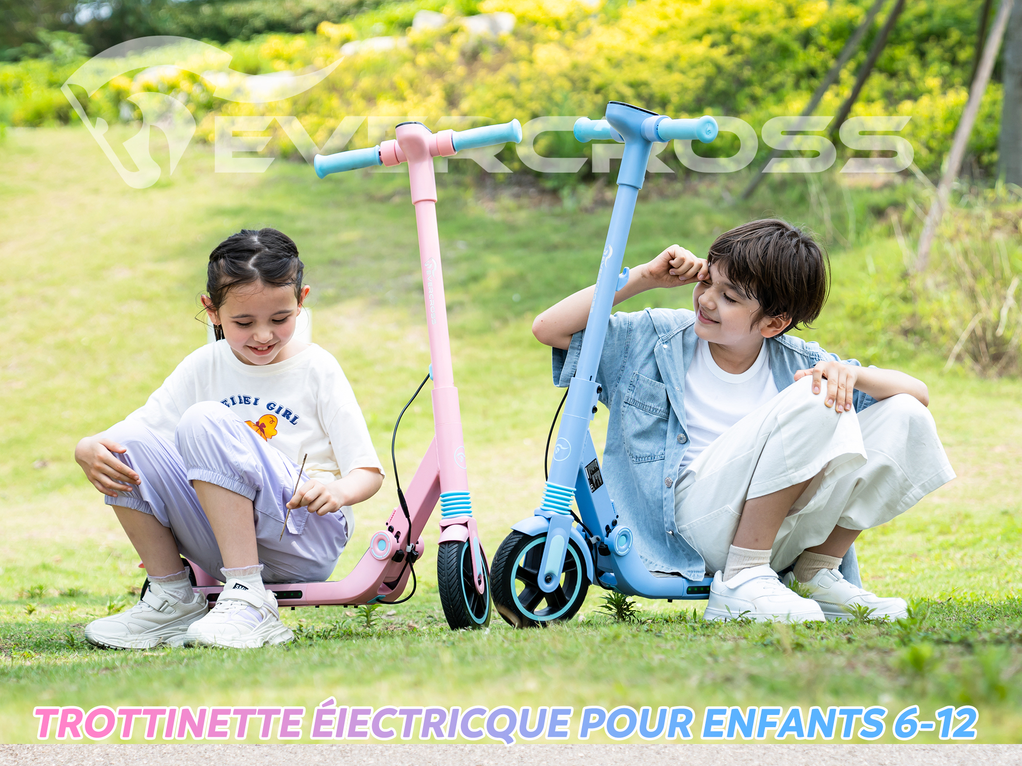 Evercross ev06c trottinette électrique, 6,5'' pliable légère pour enfants  6-12 ans, vitesse maximale 15 km/h et 8 km, affichage led, lumières led  colorées - Conforama