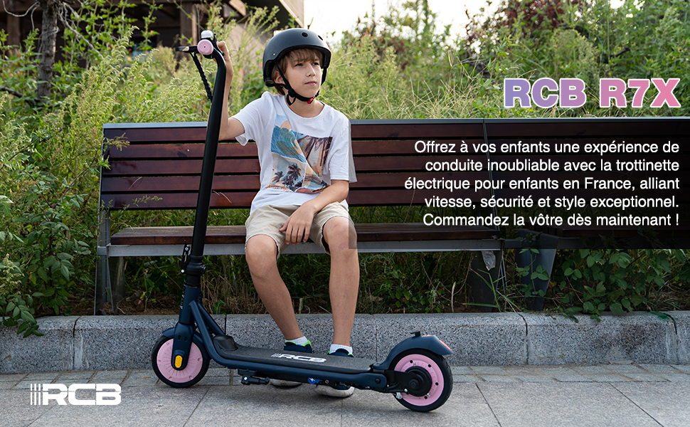 Trottinette électrique Enfant RCB R7X - 7 Pouces, 20 Km/h Max, Autonomie 15 Km - Bleu/Rose - Neuf