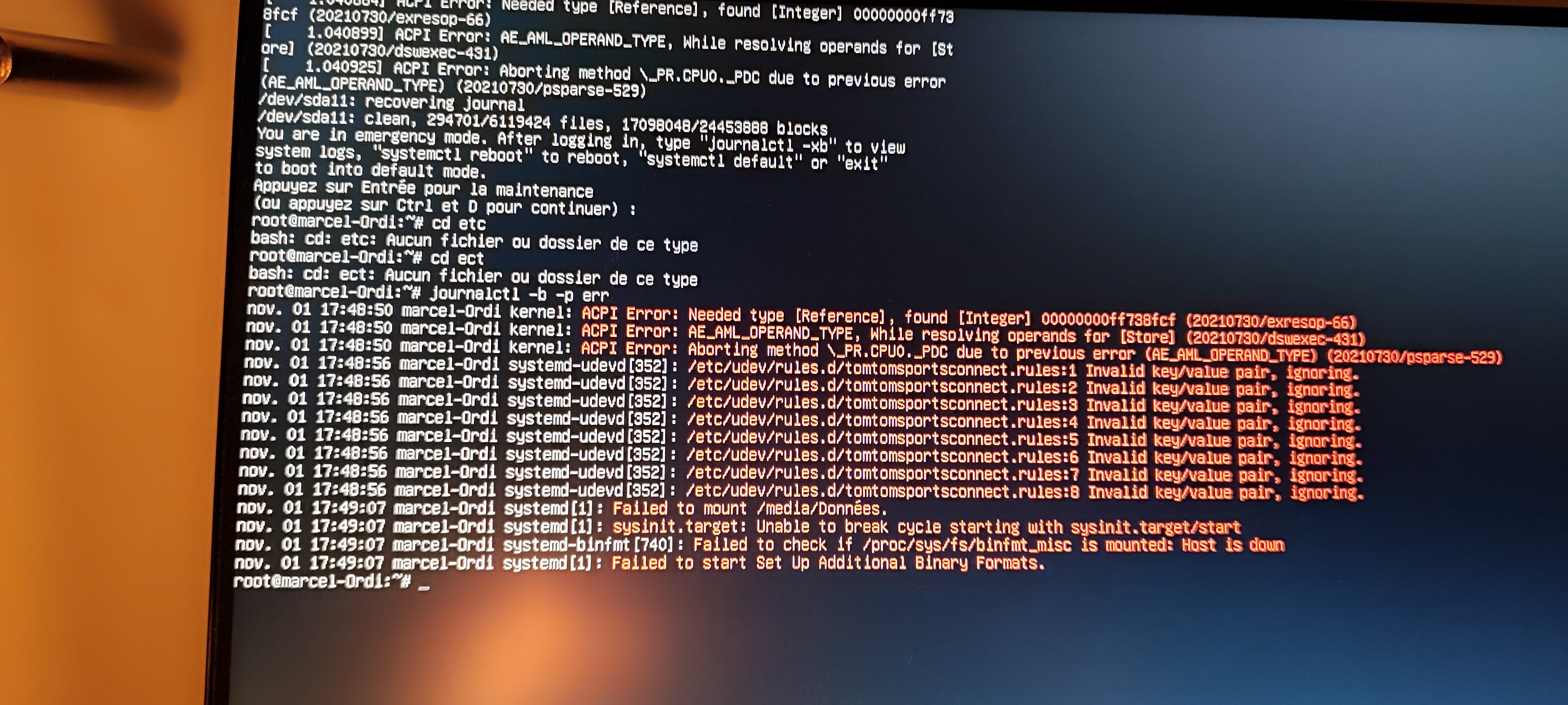 Erreur d&eacute;marrage Ubuntu