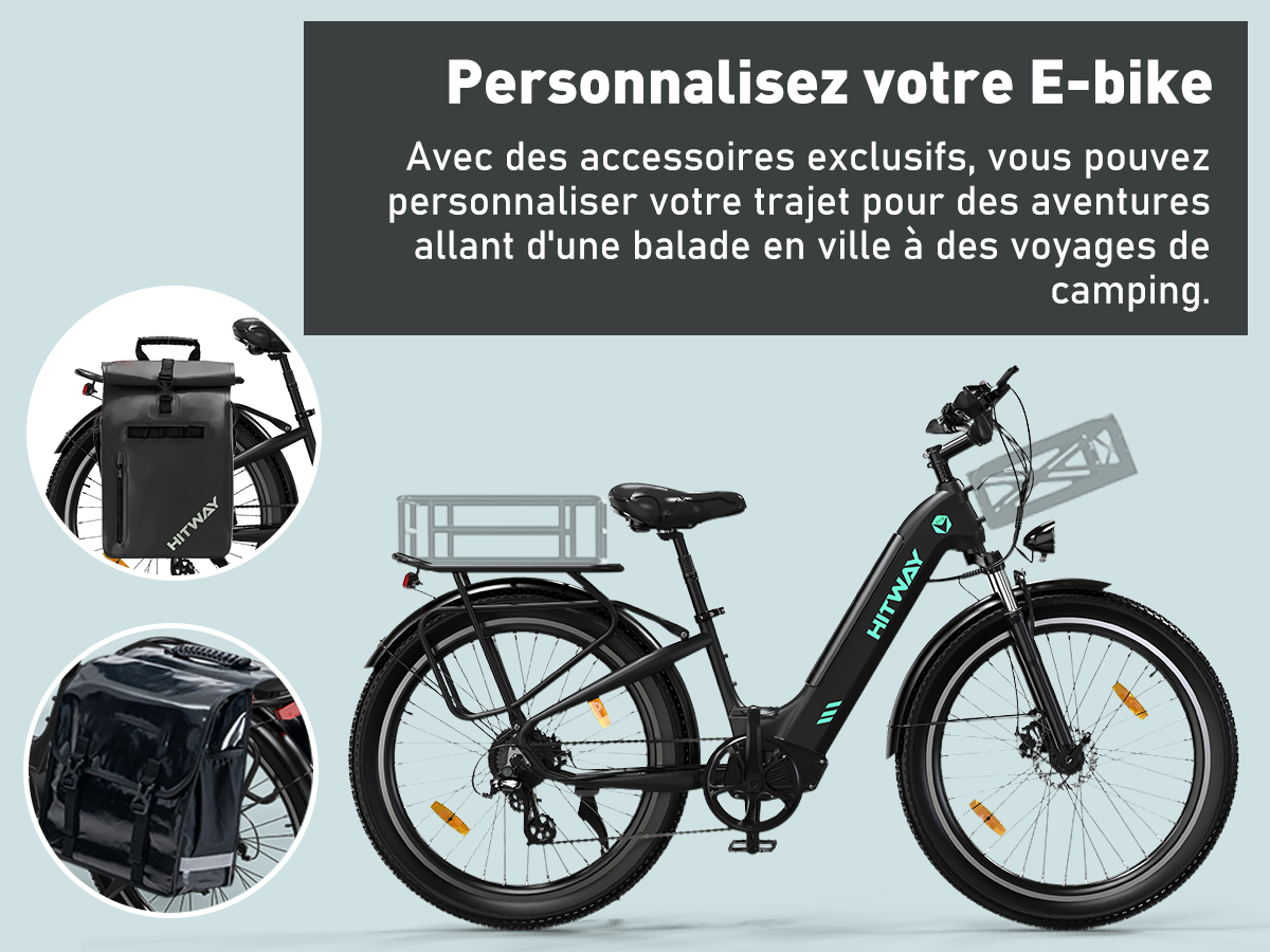 Vélo Électrique HITWAY 26" 250W - Autonomie 55-80km, Batterie 48V 18Ah Amovible, 7 Vitesses