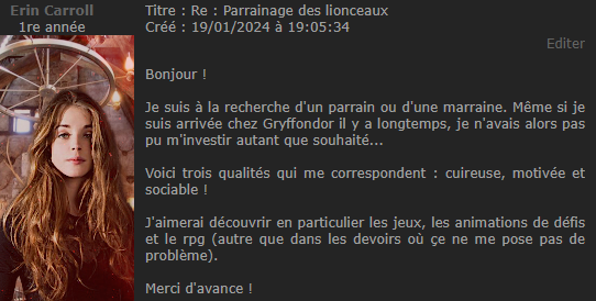 Demande parrain marraine