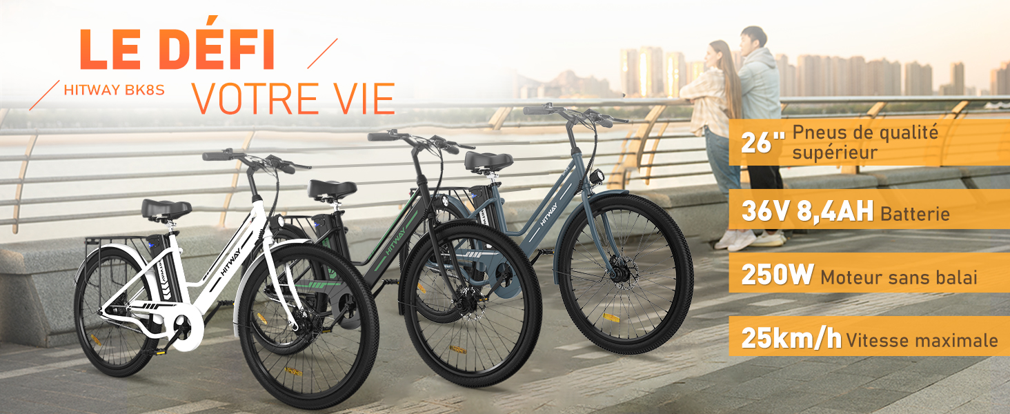 HITWAY Vélo électrique 26 Blanc Moteur 250W,E-Bike avec Batterie au  Lithium Amovible 36V 8,4Ah Ebike,pompe à vélo et cadenas gratuite -  Conforama