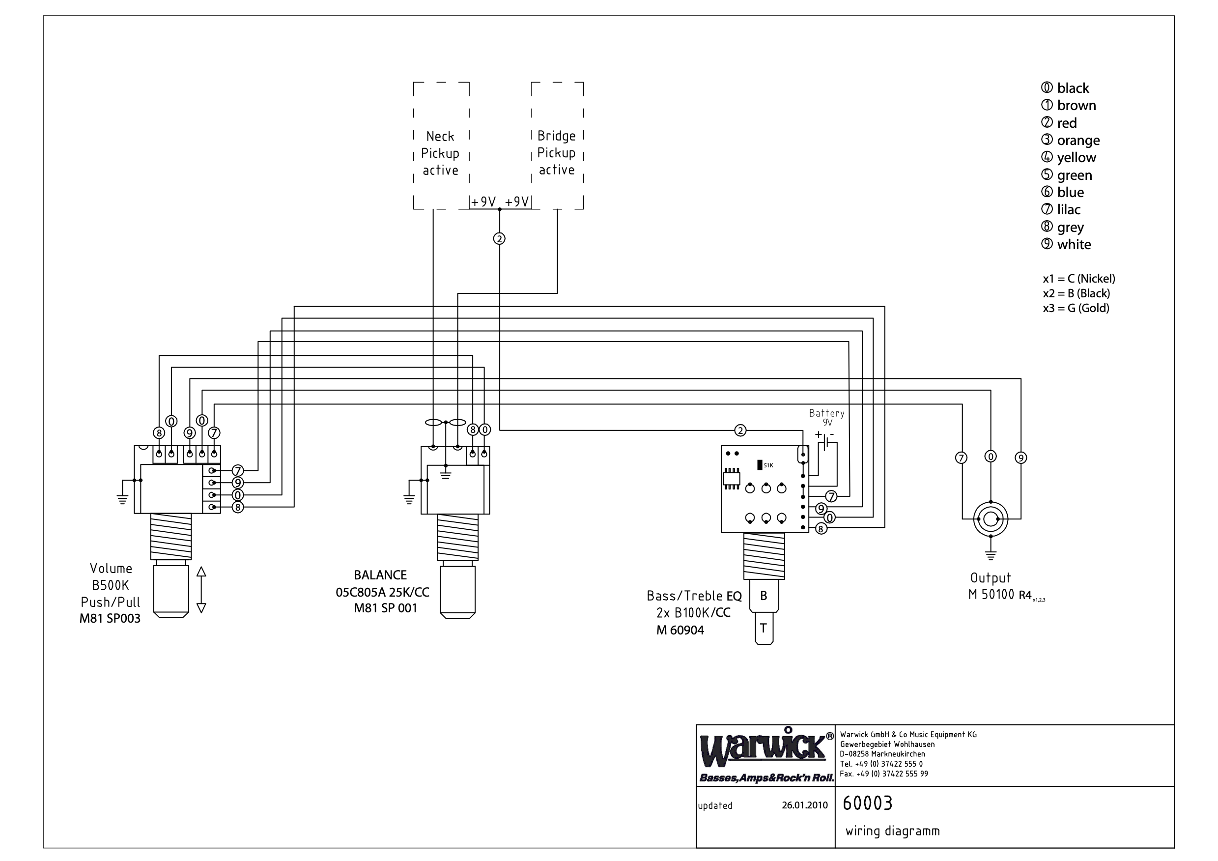 Cablage micros actif + préamp Warwick 60003 - Électronique - OnlyBass