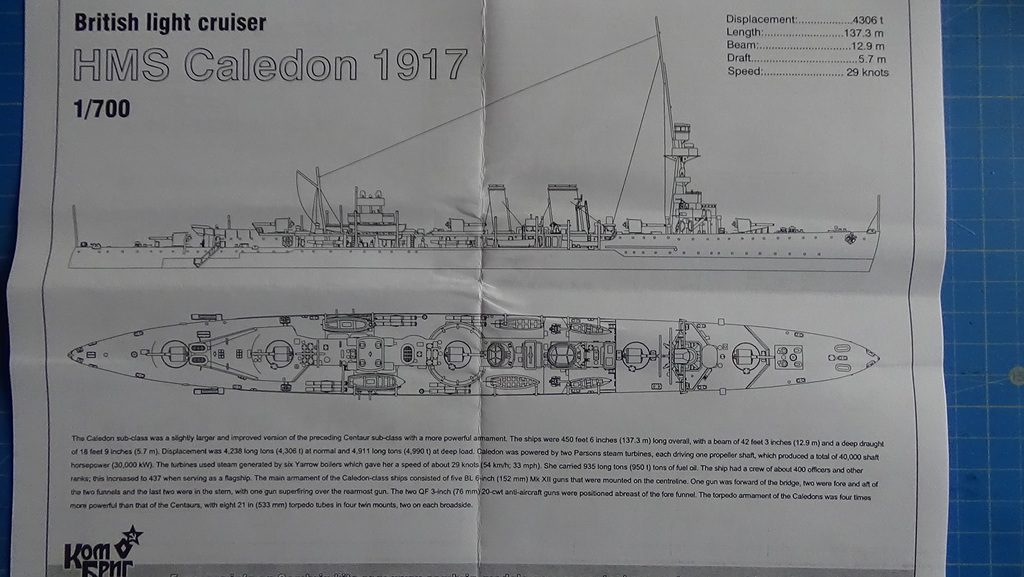 HMS Caledon, croiseur léger britannique, 1917 et 1941, Combrig A05gSb-1917-HMS-Caledon-06