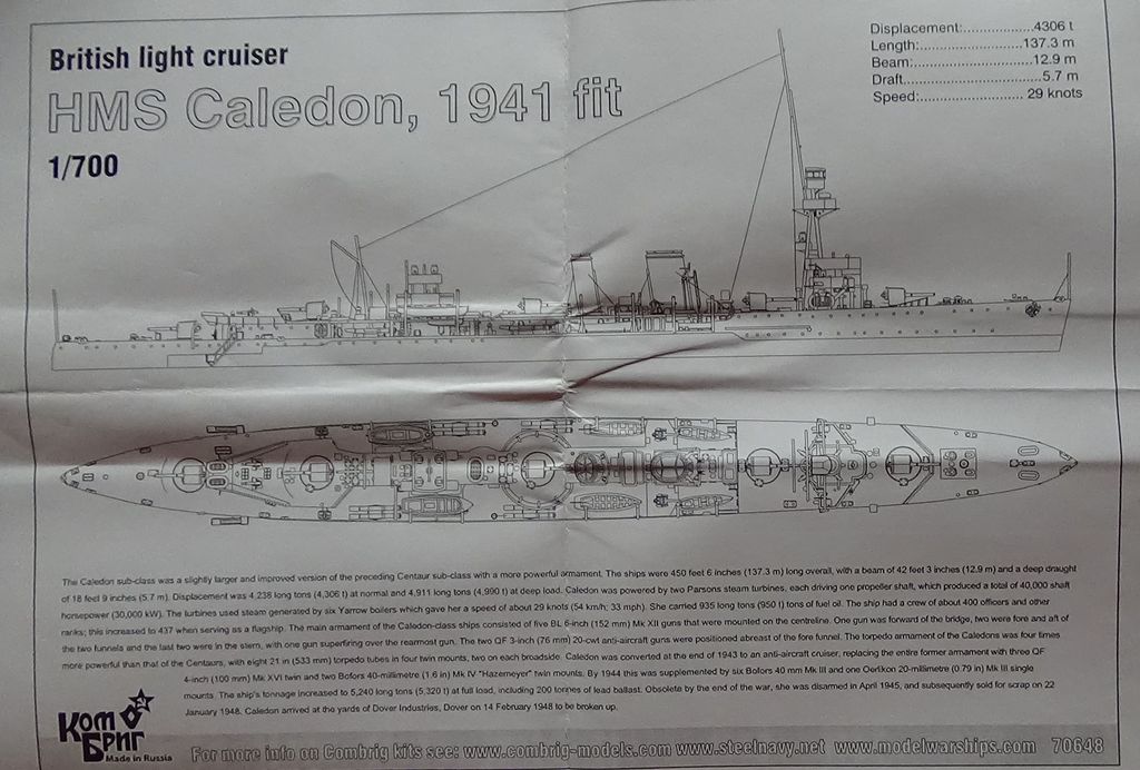 HMS Caledon, croiseur léger britannique, 1917 et 1941, Combrig Id6gSb-1941-HMS-Caledon-10
