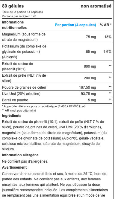 informations nutritionnelles du draineur deau lipo 6 diuretic de nutrex