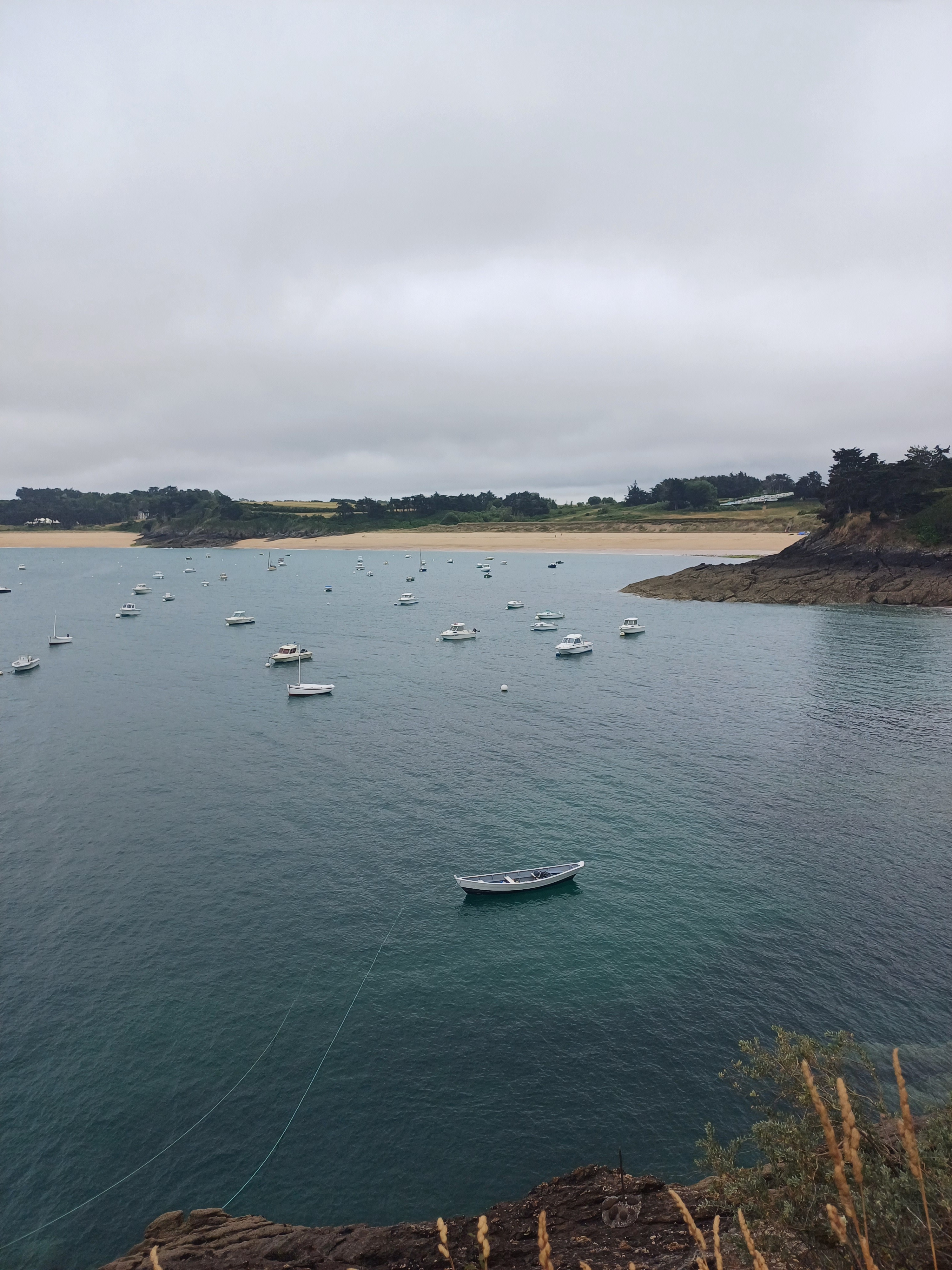 Une vue aérienne d’un champ. Une route est visible dans le coin en haut à droite.