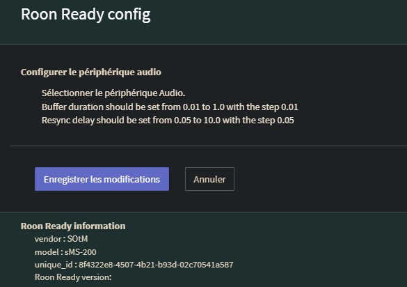 réglages ROON inaccessibles