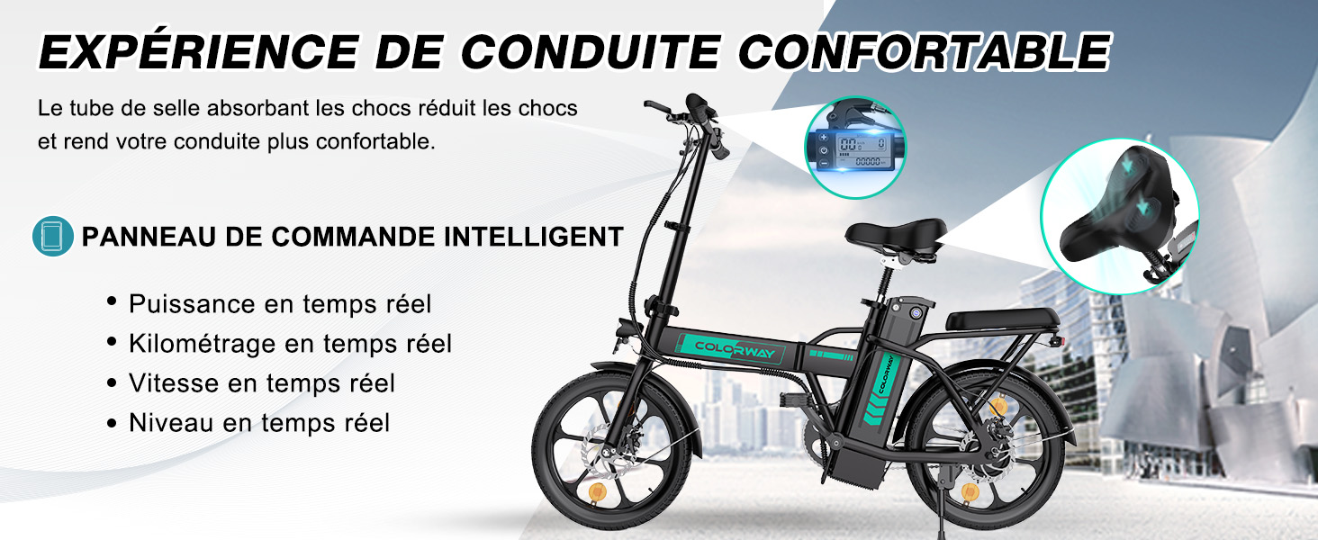 Vélo électrique Pliable AVDLEU 14 Pouces 250W 25km/h Batterie 6.4Ah LCD Blanc