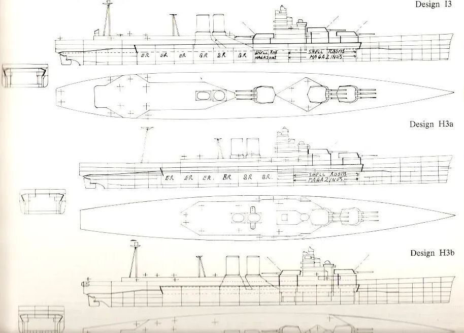 Croiseur de Bataille Britannique Type G3, Projet version Novembre 1921/ Royal Navy Battlecruiser Type G3, Project as of November, 1921, Combrig, waterline W5vlTb-G3-H3-I3