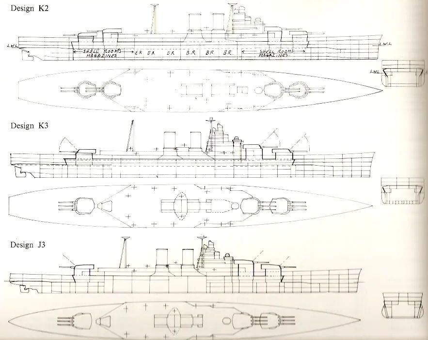 Croiseur de Bataille Britannique Type G3, Projet version Novembre 1921/ Royal Navy Battlecruiser Type G3, Project as of November, 1921, Combrig, waterline X5vlTb-G3-K2-K3-J3