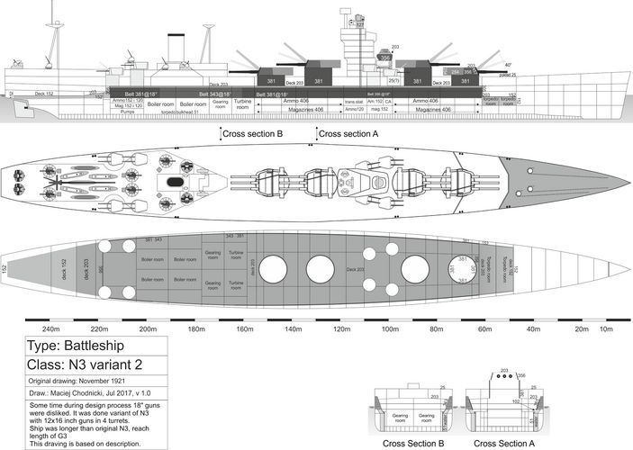 Croiseur de Bataille Britannique Type G3, Projet version Novembre 1921/ Royal Navy Battlecruiser Type G3, Project as of November, 1921, Combrig, waterline X5vlTb-G3-N3-01-variant-2