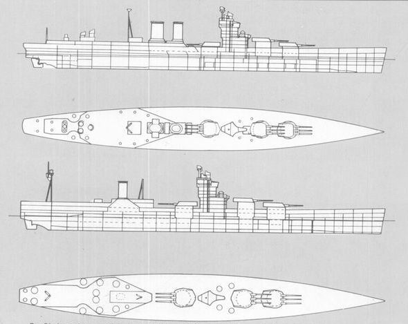 Croiseur de Bataille Britannique Type G3, Projet version Novembre 1921/ Royal Navy Battlecruiser Type G3, Project as of November, 1921, Combrig, waterline X5vlTb-G3-N3