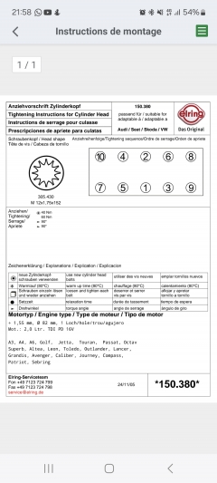 Couples serrage vis culasse BMN - 1000050734