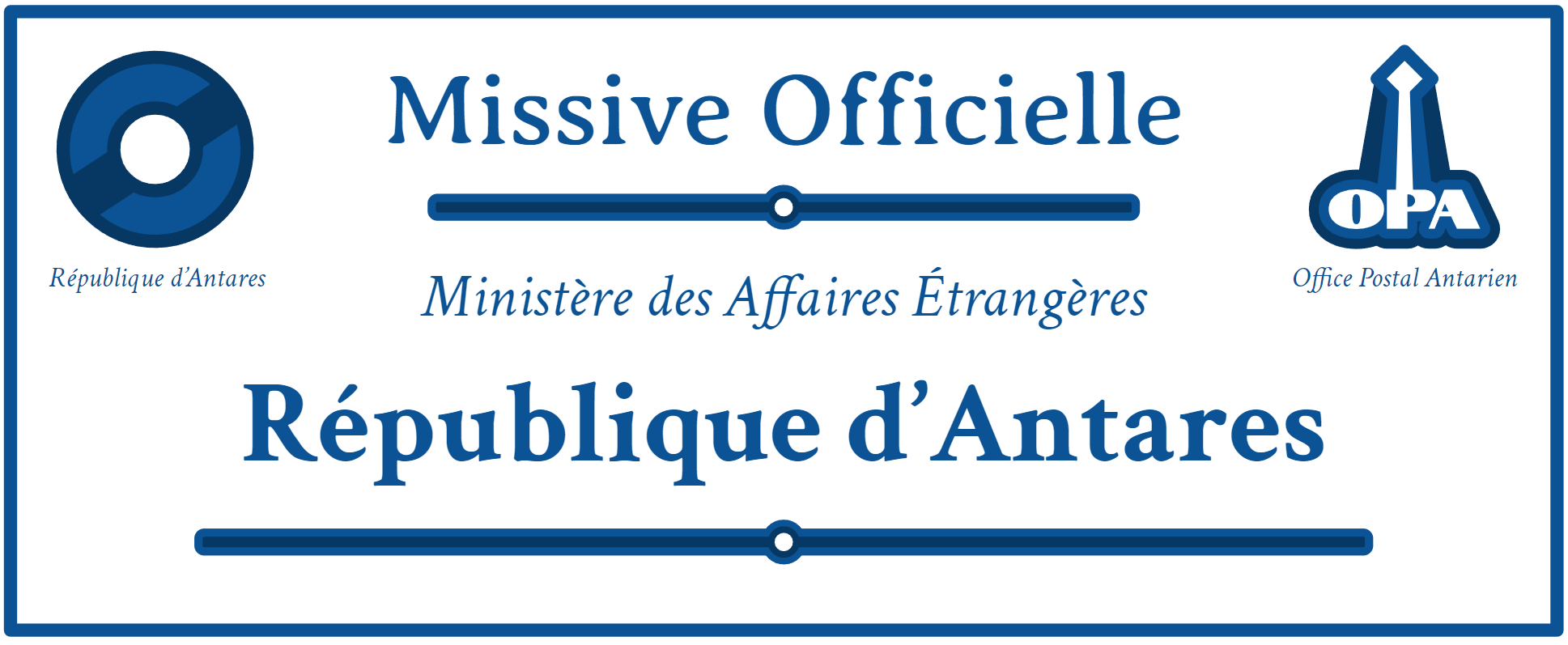 Entête du Ministère des Affaires Etrangères antarien, missive envoyée par l'Office Postal Antarien