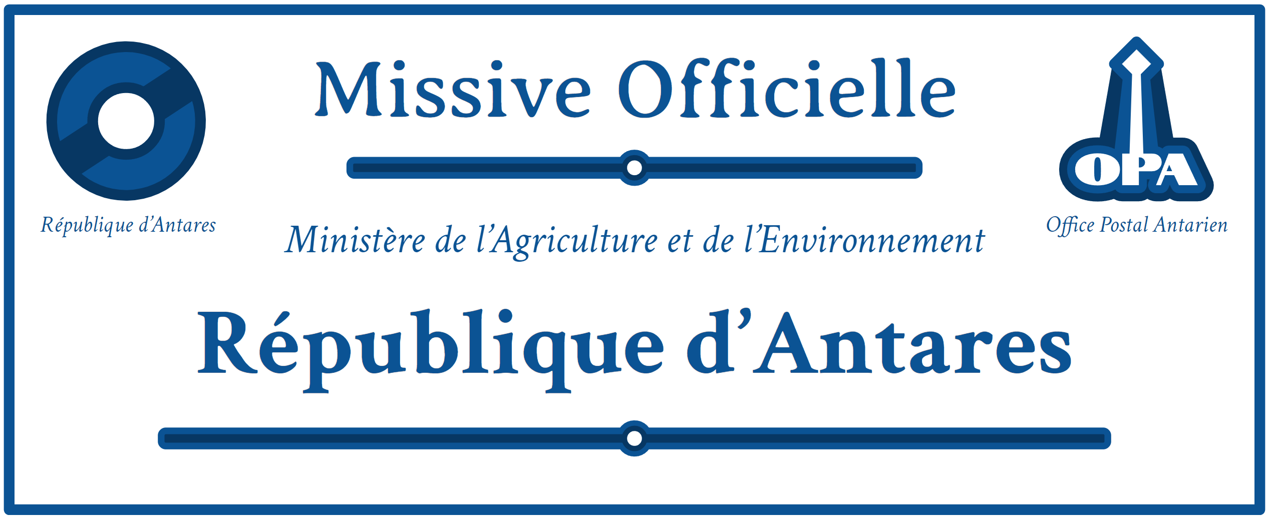 Entête du Ministère de l'Agriculture et de l'Environnement antarien, missive envoyée par l'Office Postal Antarien