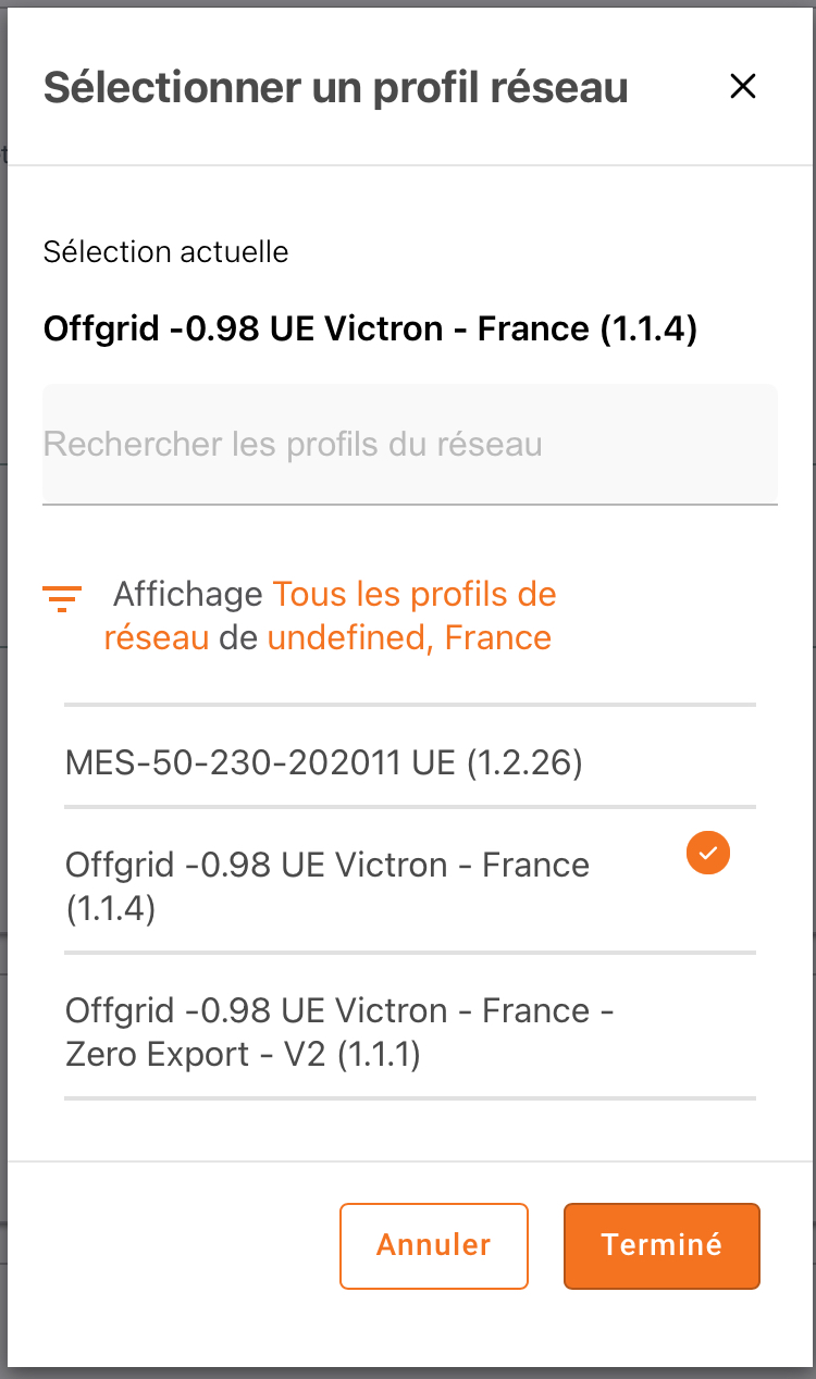 S&eacute;lectionner un profil r&eacute;seau.