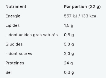 tableau des valeurs nutritionnelles de la compact whey 1000g saveur chocolat de pure gold protein