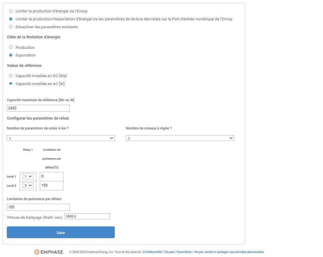 parametres limitation export ds envoy