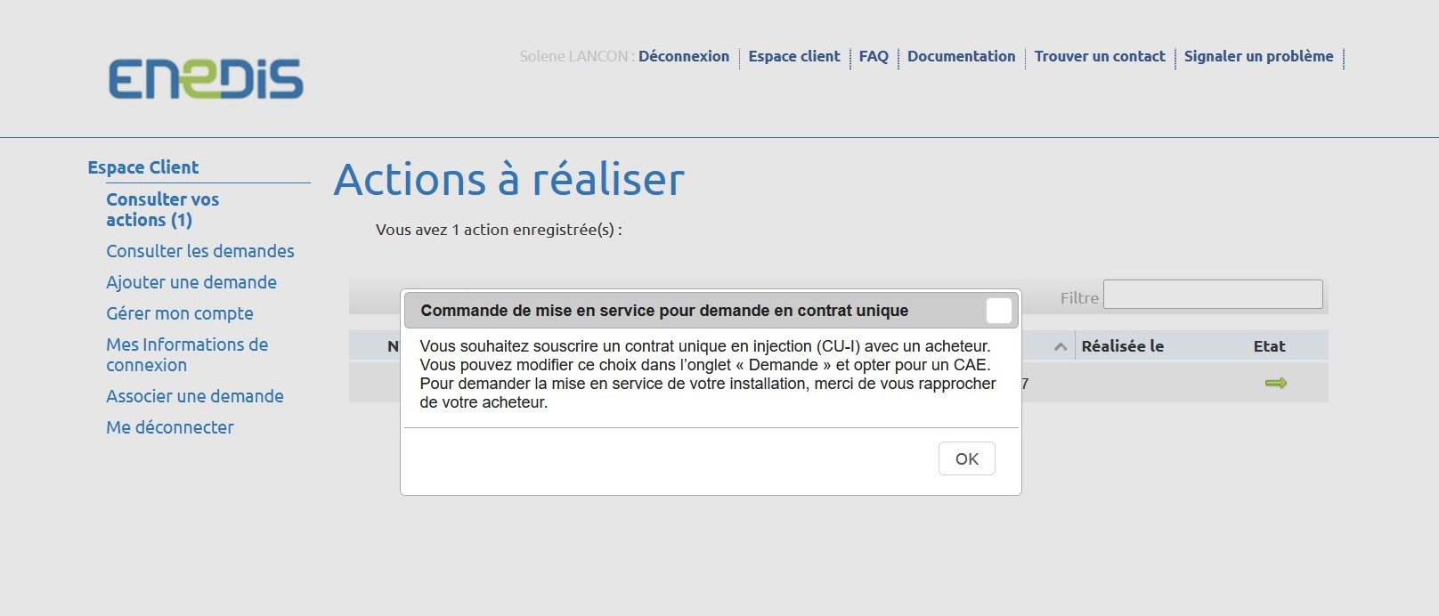 pour une mise en service merci de vous rapprocher de votre acheteur