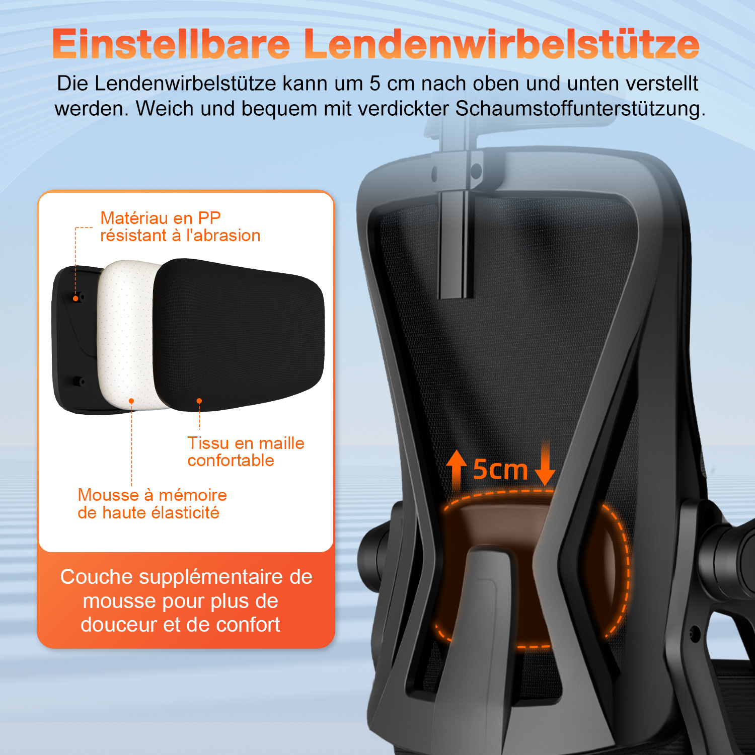 Einstellbare Lendenwirbelstütze - um 5 cm höhenverstellbar