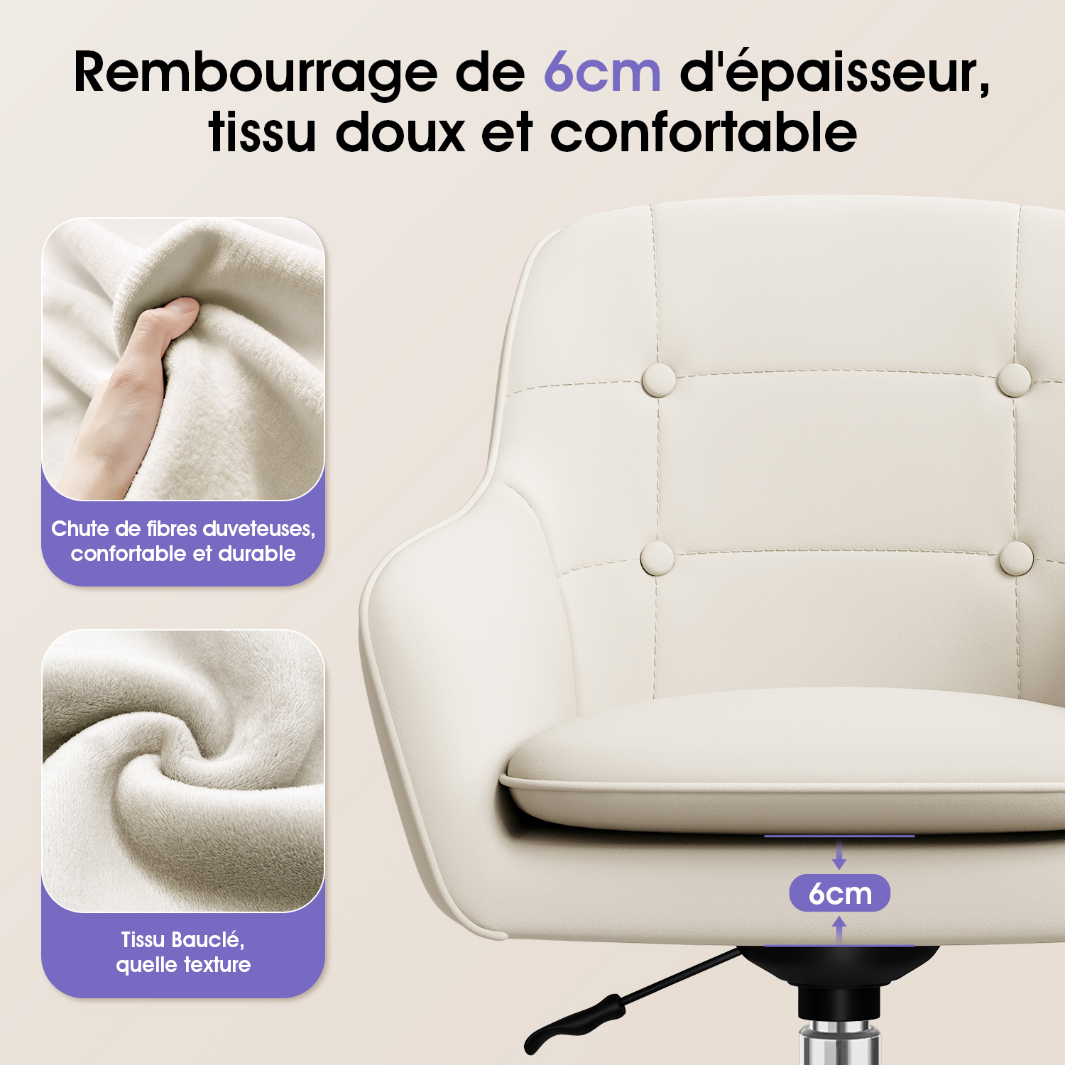Assise large en velours, housse déhoussable et lavable